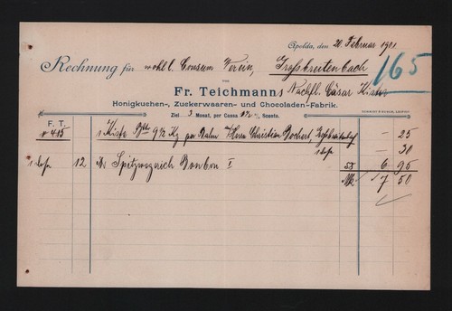 Apolda rechnung 1901 fr - 1901,,
