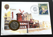 FRANCE 2 FRANCS 1982 Set pre euro Coin Stamp Cover MOULIN ROUGE PARIS
