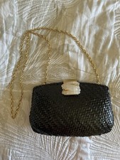 Rodo Clutch Luxus Tasche gewebt Korbstroh? Ratan Vergoldete Kette Italy 