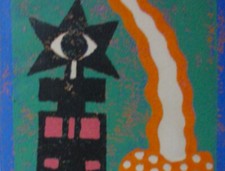 Hans Könemund (*1934) abstrakte Farbserigrafie 1975: NACHTAUGE