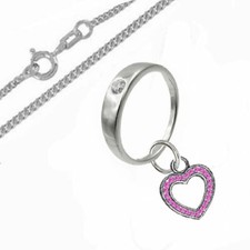 Taufring Herz mit Kristallsteine-925er Sterling Silber- Inkl. Panzer Kette