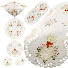 Weihnachten Tischdecke Tischläufer Deckchen Tischwäsche Spitze Kerzen Rot Gold