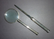 Brieföffner und Vergrößerungsglas - Schreibtischset - älter - massiv