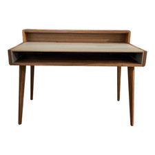 Team 7 Sekretär Sol Platte Leder Origin Mittelgrau Grau Gestell Nussbaum 