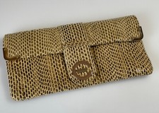 Damen Handtasche Clutch Stoff Mix Schlangen-Muster gold Neu