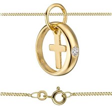 Set: Taufring mit Kreuz 333/- Gelbgold + 38cm Panzer Goldkette 333/- Taufe Jesus