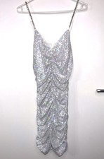 Silber Weißes Pailletten Kleid Mit Strass Gr. XS/34 Neu