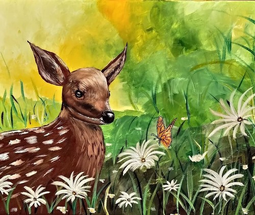 Acrylbild auf leinwand reh im - acrylbild, leinwand,