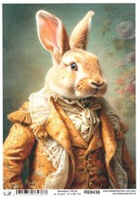 Reispapier A4 Strohseide Decoupage Ostern Hase in Vintage Anzug RE6438