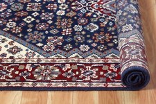 Indisch Traditionell Handmade Teppich Blau Wohnzimmer Natürlich Wolle Fläche