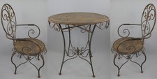 Gartenmöbel Set Sitzgruppe rustikal braun Antikstil Eisen 1Tisch 2 Stühle Balkon