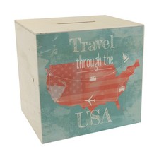 Spardose aus Holz mit USA