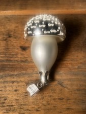 Pilz, Glas mit Clip, 9 cm, silber mit Punkten, Weihnachten, Christbaumschmuck