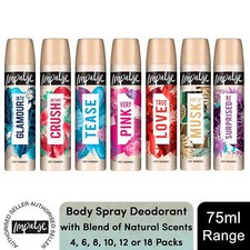 Impulse Body Spray Deodorant mit Mischung natürlicher Düfte 75 ml, Multipacks