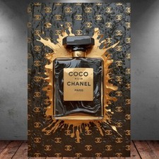 LEINWAND BILDER XXL POP ART PARFUM FLACON SCHWARZ GOLD ABSTRAKT WAND POSTER 441