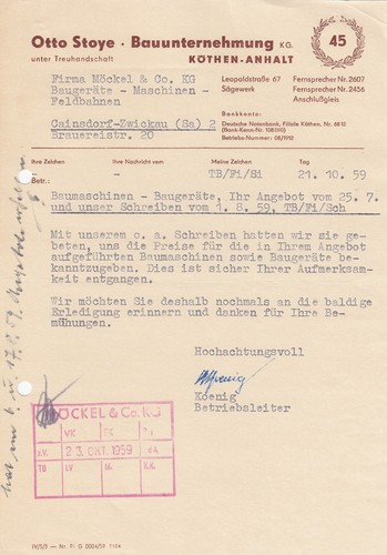 Köthen brief 1959 otto - kÖthen,, 1959,