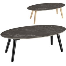Couchtisch Oval Coffeetable Marmoroptik Beistelltisch Kaffeetisch Möbelstück 