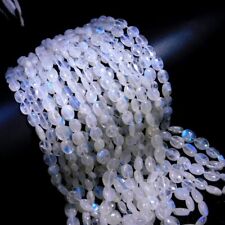 Natürlicher Regenbogen Mondstein Glatt Oval Edelstein Perlen Strang 12 Zoll H...