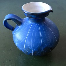 rarer Thoms Keramik Krug Vase blau weiß stilisierte Blätter 60er midcentury WGP