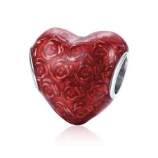 Charm 925 Silber Herz Charm Rote Rosen Emaille Geschenk für Damen & Valentinstag