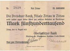 (162) - Zittau - Oberlausitzer Bank auf Dresdner Bank 14.8.1923