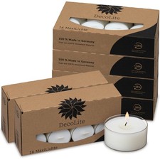 Teelichter Maxi 8h Brenndauer im Acrylcup – 16 - 160 Stück Set DecoLite