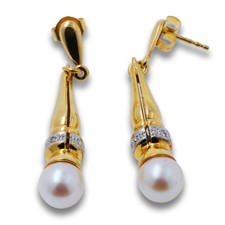 Ohrringe 585 Gold 14 Kt Gelbgold Weißgold Zuchtperle Diamant Damen Wert 1650,-