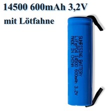 IFR 14500 600mAh 3,2V mit U-Lötfahne Ersatz Akku Wiederaufladbar LiFePO4