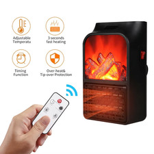 Portable Space Heater Electric Heater Heating for Room 3D Flame Mini Heating Fan