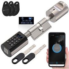 VisorTech Elektronischer Tür-Schließzylinder mit Display, Code, Transponder, App