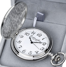 Eichmüller Savonnette Quartz Taschenuhr aufklappbar mit Karabiner Kette und Box