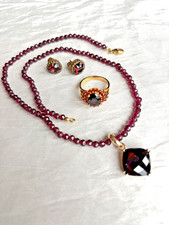 Set Collier mit Granat 585er 14kt.Gold, Granatring, Granatstecker, Granatbrosche