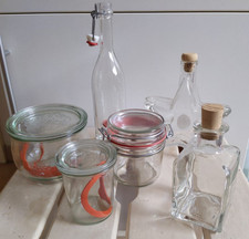 Konvolut Glasflaschen Weck-Gläser Essig Öl Fläschchen Likörflasche