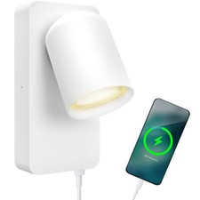 NERU Leselampe Nachtlicht Wandlicht weiß GU10 LED warmweiß mit USB & Schalter