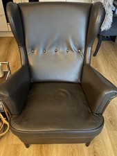 Sessel Ohrensessel IKEA Strandmon mit Hocker Leder dunkelbraun