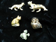 5 kleine Porzellanfiguren, 3cm-7cm,Leopard, Fuchs, Eule , Frosch