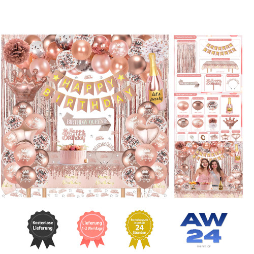Rosegold geburtstagsdeko set - rosegold,