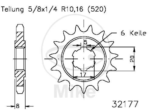Ritzel zähne teilung 520 - 09,