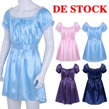 DE  Herren Glänzend Dessous Sissy Nachtkleid Satin Crossdresser Maid Kleid