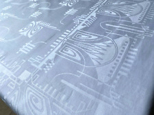ART DECO weisses Tafeltuch mit graphische Motive  316/129 cm um 1920