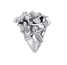 Charm Perle Blume Blüte Bead Blumenstrauß 925 Silber  - Anhänger für Armband
