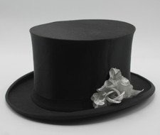 Chapeau Claque Klapp Zylinder Hut Schwarz weisse silber Rose 56cm retro vintage