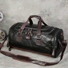 Herren Schwarz Leder Duffel Fitness Gepäck Weekend Overnight Reisetasche