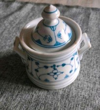 Zuckerdose mit Deckel,Antik, Blau Weiß