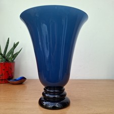 Vintage französische Verrerie Vianne blau weiß gefasst Glas Deckenfluter Tischlampe 
