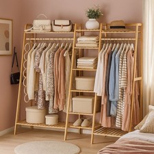 Neo Natur Bambus Freistehender Offener Kleiderständer Aufbewahrungsstange Garderobenständer Regal