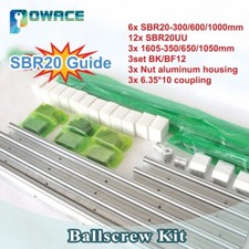 【DE】SBR20 Linear Rail+SFU1605 L350/650/1050mm Ballscrew&Nut+BK/BF12+Coupler CNC