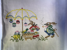 Ostern Kreuzstich Hasen Handarbeit Hasenstand X-Stich 85x85cm Baumwolle