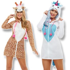 Süßes Tier Damen Kostüm XS-M 32-42 Kleid Giraffe Einhorn Kapuze SMY