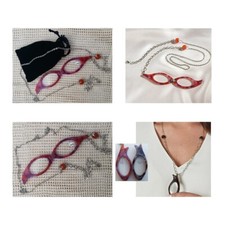 Lesebrille klappbar m. Kettchen lila/rot braun/grau 3,5 4 4,5 Dioptrien Säckchen